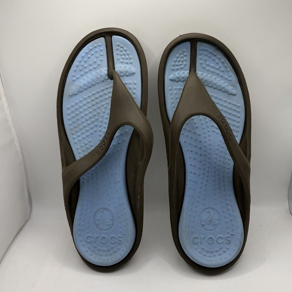 Crocs Athens Flip Flop Sandals Mens 10 Blue Grey Thong Sandal Beach Summer Golf - Picture 5 of 7
